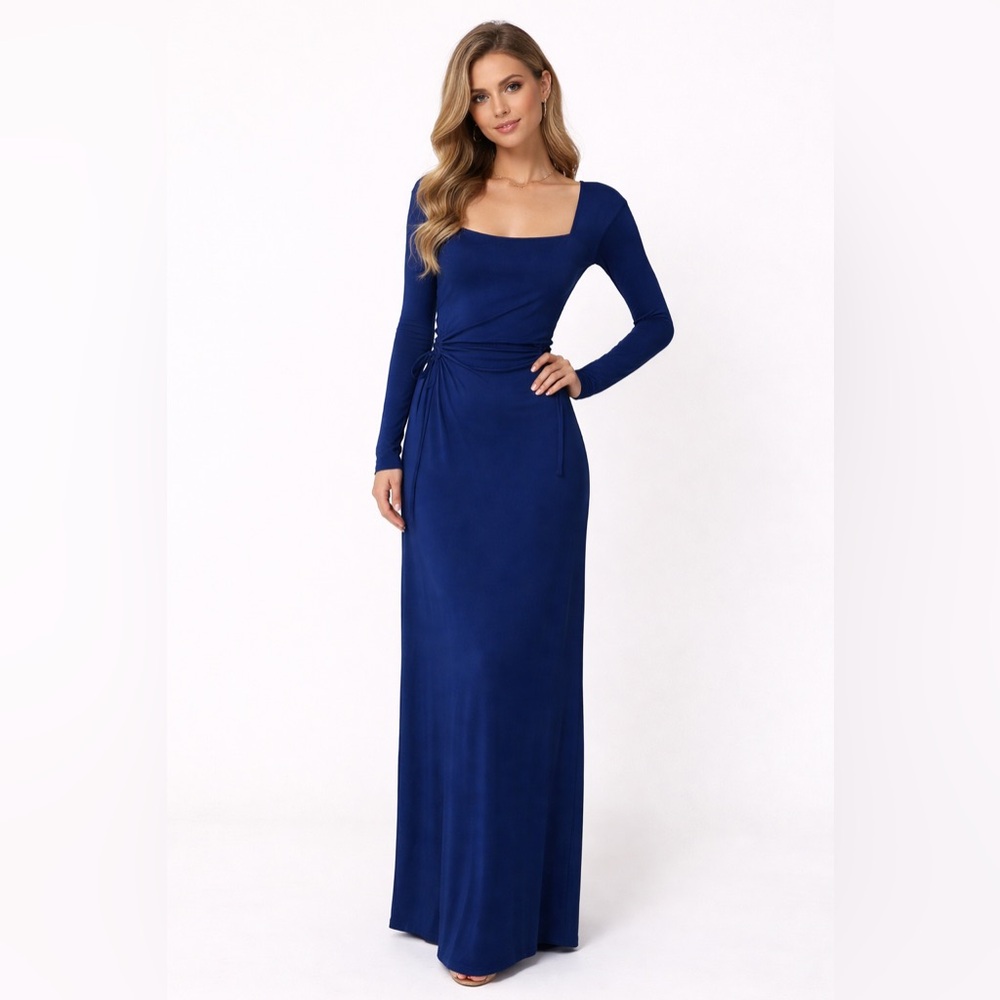 💙‎ L*SPACE Royal Blue Ruched Side Tie Long Sleeve Maxi Dress NWT 💙